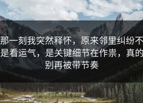 那一刻我突然释怀，原来邻里纠纷不是看运气，是关键细节在作祟，真的别再被带节奏