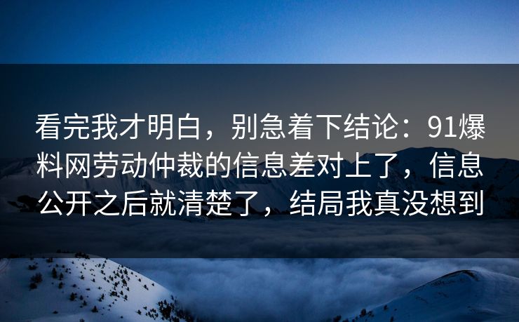 看完我才明白，别急着下结论：91爆料网劳动仲裁的信息差对上了，信息公开之后就清楚了，结局我真没想到