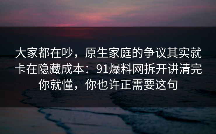 大家都在吵，原生家庭的争议其实就卡在隐藏成本：91爆料网拆开讲清完你就懂，你也许正需要这句