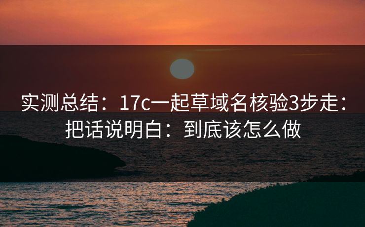实测总结：17c一起草域名核验3步走：把话说明白：到底该怎么做