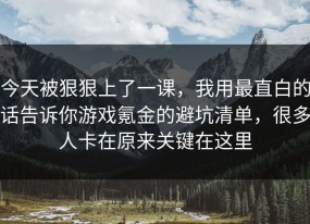 今天被狠狠上了一课，我用最直白的话告诉你游戏氪金的避坑清单，很多人卡在原来关键在这里
