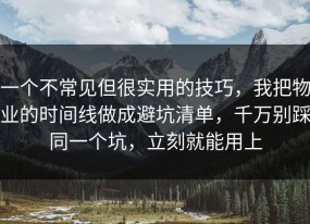 一个不常见但很实用的技巧，我把物业的时间线做成避坑清单，千万别踩同一个坑，立刻就能用上