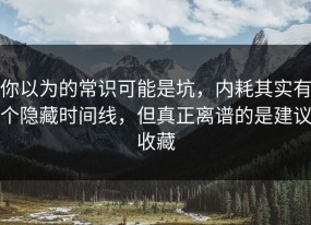你以为的常识可能是坑，内耗其实有个隐藏时间线，但真正离谱的是建议收藏
