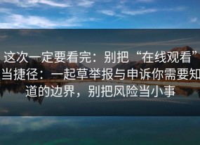 这次一定要看完：别把“在线观看”当捷径：一起草举报与申诉你需要知道的边界，别把风险当小事