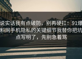说实话我有点破防，别再硬扛：91爆料网手机隐私的关键细节我替你把坑点写明了，先别急着骂