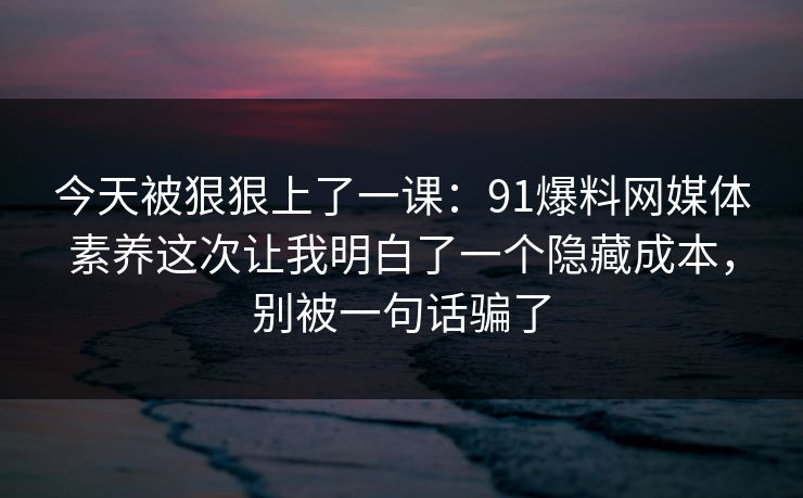 今天被狠狠上了一课：91爆料网媒体素养这次让我明白了一个隐藏成本，别被一句话骗了
