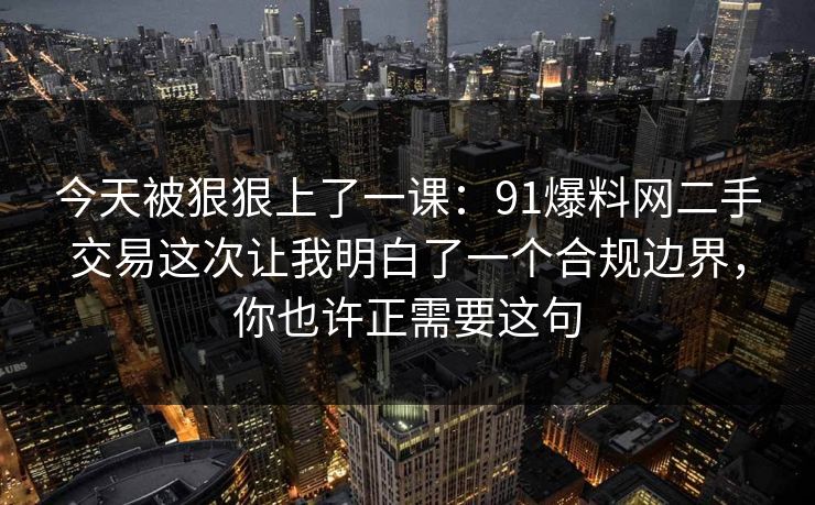 今天被狠狠上了一课：91爆料网二手交易这次让我明白了一个合规边界，你也许正需要这句