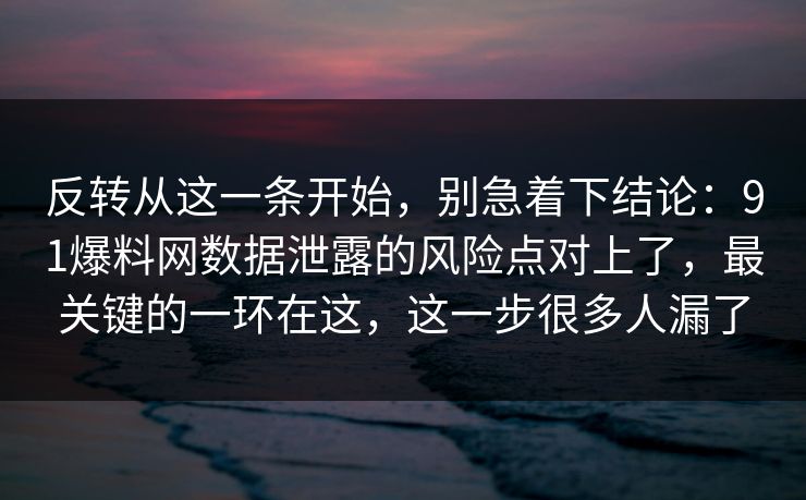 反转从这一条开始，别急着下结论：91爆料网数据泄露的风险点对上了，最关键的一环在这，这一步很多人漏了