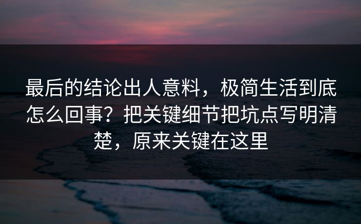 最后的结论出人意料，极简生活到底怎么回事？把关键细节把坑点写明清楚，原来关键在这里