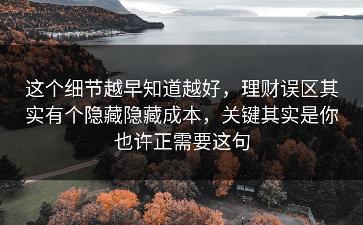 这个细节越早知道越好，理财误区其实有个隐藏隐藏成本，关键其实是你也许正需要这句