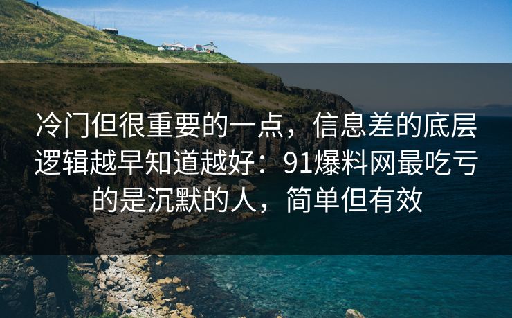 冷门但很重要的一点，信息差的底层逻辑越早知道越好：91爆料网最吃亏的是沉默的人，简单但有效